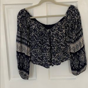 Blue and white multi crop top.